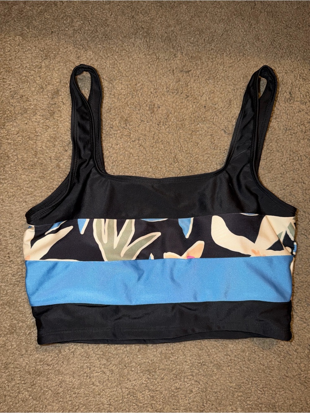 Black & Blue Floral Band Sports Bra
